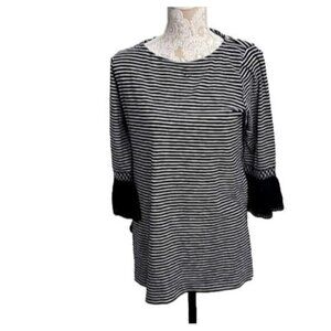 J. Jill Top Tunic 3/4 Lace Bell Sleeve Blue & White Striped Women's Small